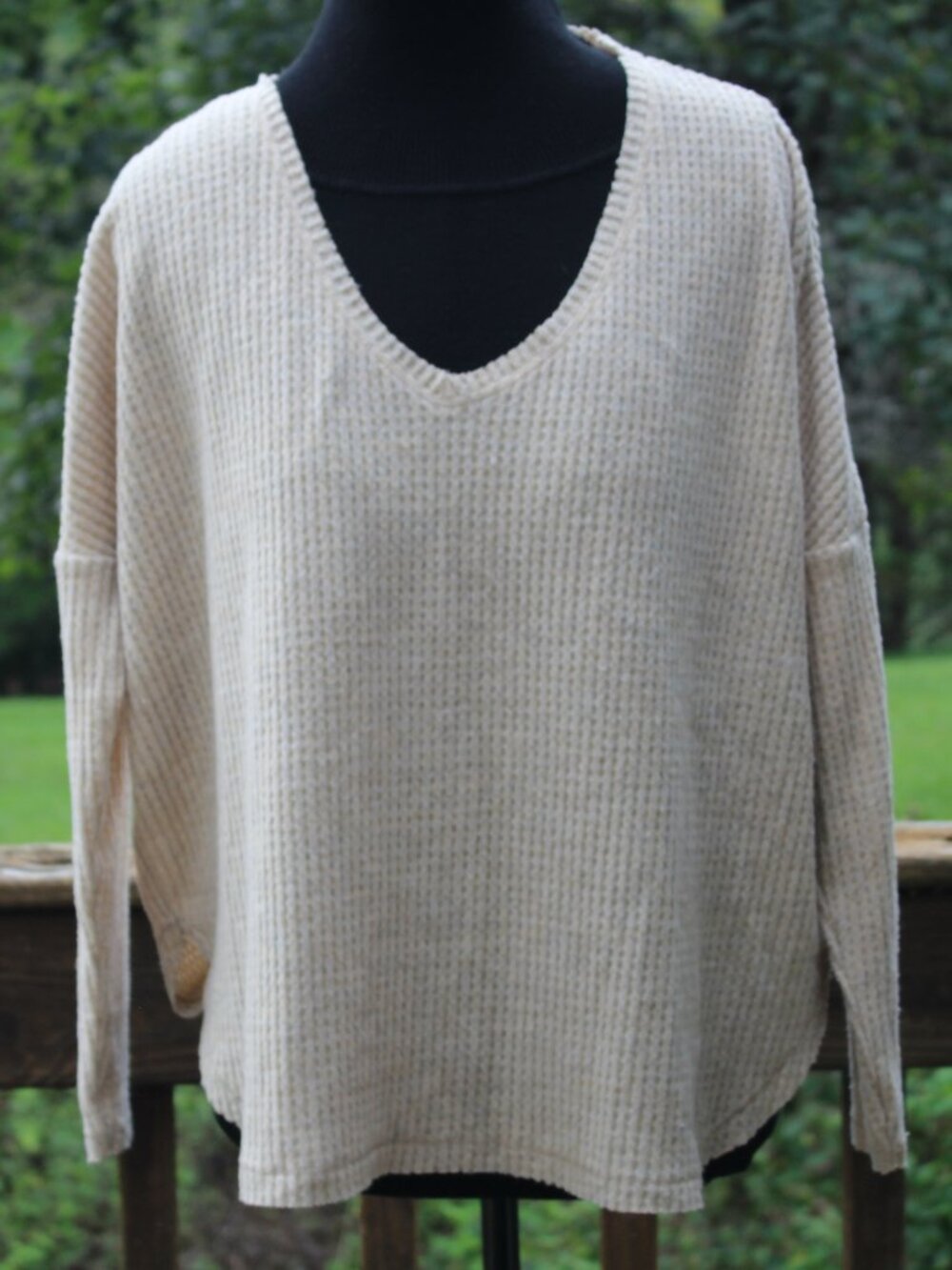 Urban Outfitters Natural Cream Waffle Weave Lightweight Oversized SWEATER